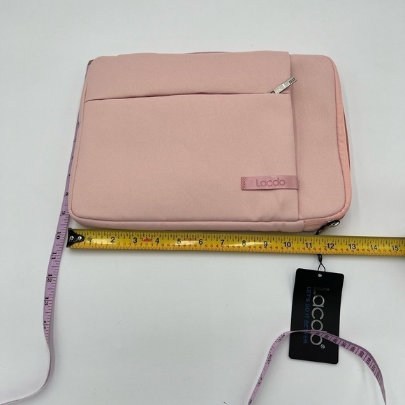 Lacdo Laptop Case in Baby Pink Zipper and Hidden Pouches with Open Pocket NWT - Picture 7 of 8